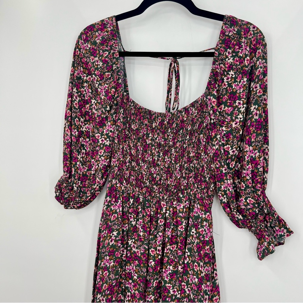 Lucy Paris Evelyn Floral Dress Green Floral Smocked Puff Sleeve M Cinched Waist - Picture 1 of 8